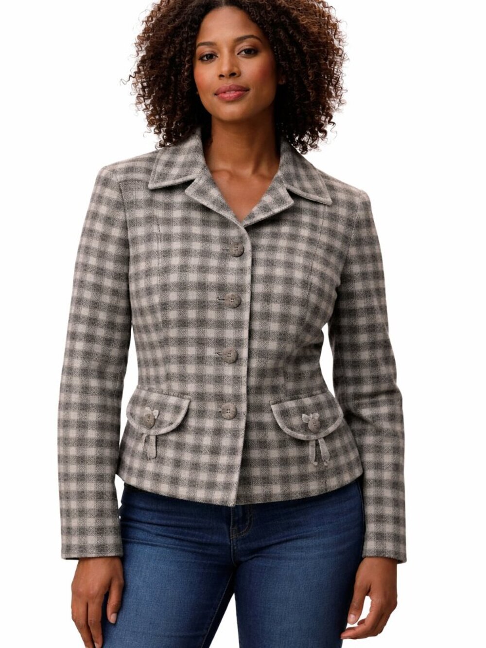 Brooks Brothers Wool Plaid Cropped Blazer Button Front Flap Pocket Preppy Jacket